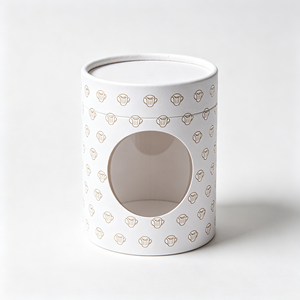 Boîte en carton cylindrique recyclable avec fenêtre de présentation, logo personnalisé pour l'emballage de grains de café et de produits secs - Product Image 3