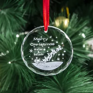 Fabrik angepasste runde Kristall weihnachts verzierungen kunden spezifisches Lasergravur-3D-Logo für Weihnachts baum dekoration