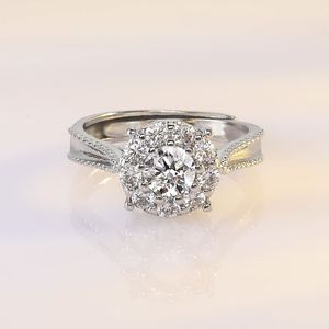 <b>Adjustable</b> Band Micro-Paved <b>Silver</b>-Plated Zircon <b>Ring</b> Open Female Wedding Simulated Moissanite Diamond <b>Ring</b> - Product Image 3