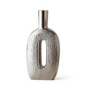 Vase à fleurs moderne en métal argenté, centre de table ovale creux de luxe, récipient décoratif pour la maison, l'hôtel, vente en gros - Product Image 1