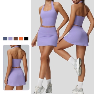 Damen 2 Stück Neck holder Tennis rock Workout Skorts Athletic Set Yoga Golf Pickle ball Outfits Zweiteilige Tennisrock-Sets - Product Image 3