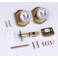 Poignées de porte vintage en verre cristal et laiton antique avec serrure pour chambre et salle de bain, pour intérieur, passage et intimité