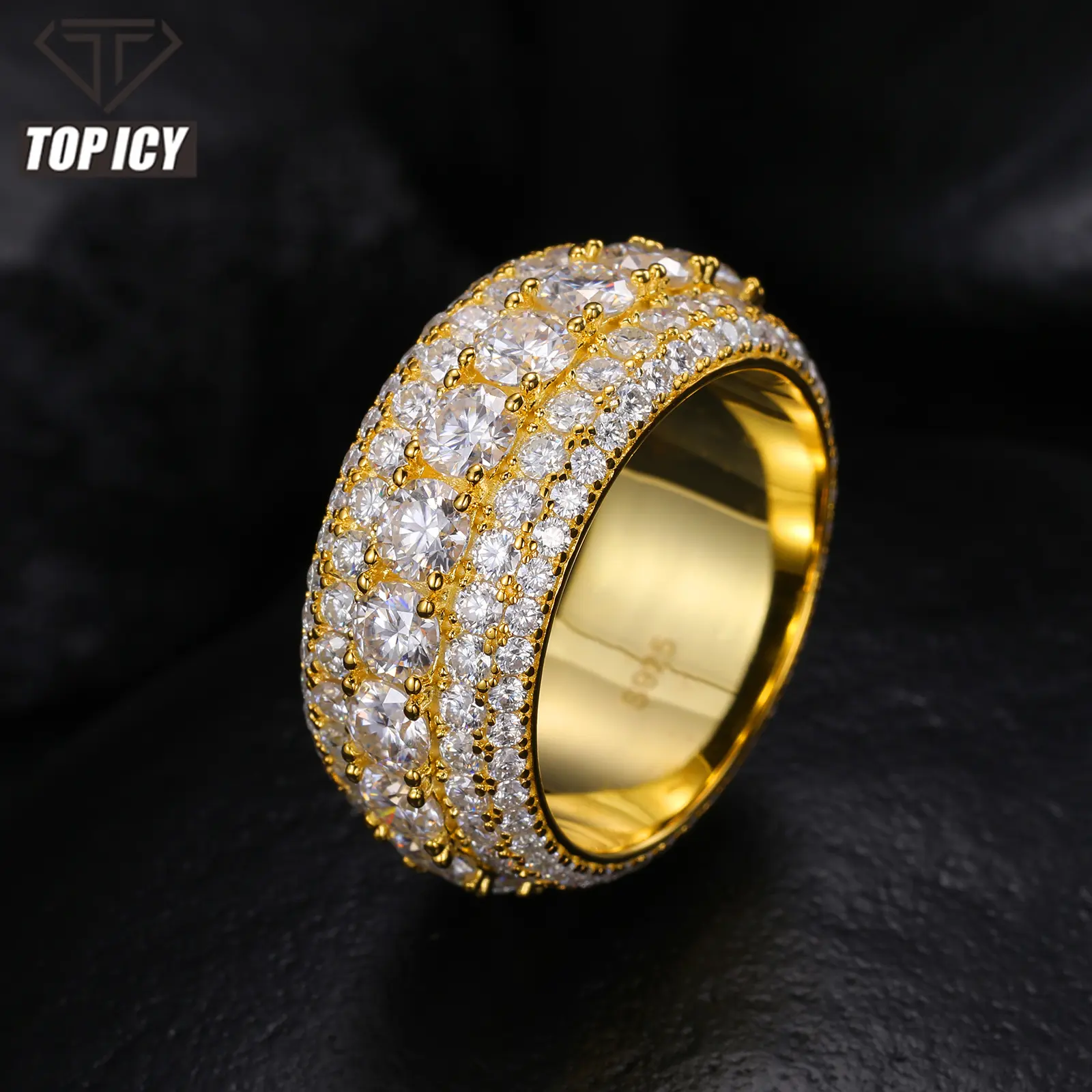 Роскошные 5 рядов Муассанит кольцо пройти Алмазный тестер 925 стерлингового серебра Блестящий модное ювелирное изделие, кольца Муассанит кольцо для мужчин