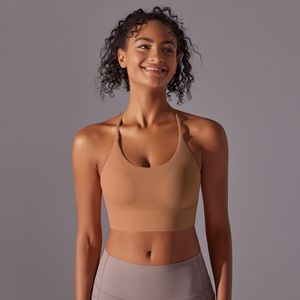 Women Halter U Neck Sports Bra Thin T <b>Back</b> Strap Removable Pads Yoga Bra <b>Low</b> Support Slim Stretch Athletic Crop <b>Top</b> OEM ODM - Product Image 2