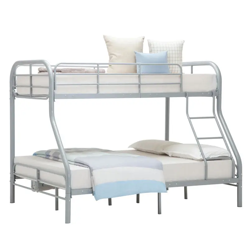 2 Person Double Decker Frame Retail Iron Bunk Bed, Bunk Metal Bed For Adult Metal Silver Color
