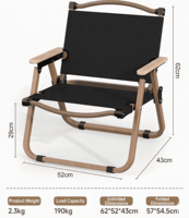 Chaise pliante portable Premium Black Kermit, chaise de camping, structure en fer imitation bois, accoudoirs en bois de hêtre, écologique, pour la plage et les voyages