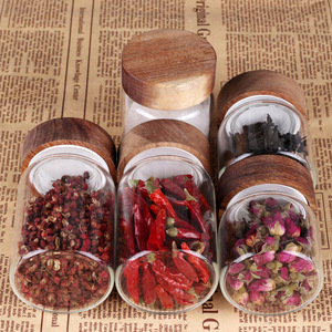 High Borosilicate <b>Glass</b> Storage Jar with Acacia Wood <b>Lid</b> 65mm Diameter Food-Grade Airtight Kitchen <b>Container</b> <b>for</b> Grains Dry Food - Product Image 6