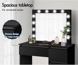 White <strong>Black</strong> Wood Dressing <strong>Table</strong> LED <strong>Makeup</strong> Mirror Stool Set Vanity <strong>Table</strong> with 4 Drawers - Product Image 5