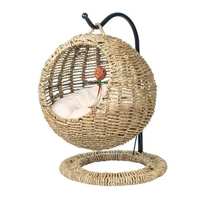 Petdom fait à la main en osier chaud confortable panier de lit pour chat moderne balançoire niche pour petit chien chat avec coussin