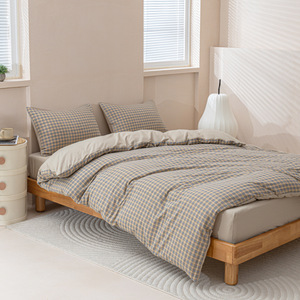 <strong>Neutral</strong> Plaid Soft Microfiber 3-Piece <strong>Bedding</strong> Quilt <strong>Set</strong> - Product Image 2