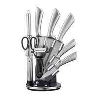 Ensemble de 9 couteaux de cuisine en acier inoxydable 30Cr13 avec bloc à couteaux rotatif en acrylique pour la cuisine à domicile, cadeau, outils de cuisine pour la famille