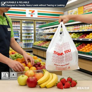 Supermarket Durable HDPE Vest <b>Bags</b> for Fruits and Vegetables Disposable Plastic <b>Bags</b> for Convenience Store Snacks Drinks - Product Image 1