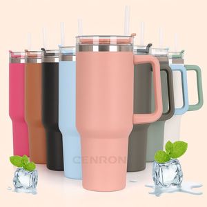 Stainless Steel Vacuum Insulated Tumbler <b>With</b> Handle And <b>Straw</b> 40oz Travel Mug Minimalist Design Multiple Colors - Product Image 6