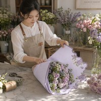 Cartes d'emballage florales en forme d'éventail 60x48cm, 5 feuilles, papier d'emballage pour bouquet imprimé rose, pour fleuriste, décoration de cadeaux, vente en gros