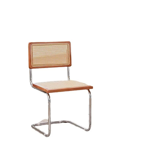 Sedia da Pranzo Moderna <span class=keywords><strong>in</strong></span> Stile Bauhaus Scandinavo, <span class=keywords><strong>in</strong></span> <span class=keywords><strong>Legno</strong></span> Massello e Rattan, <span class=keywords><strong>con</strong></span> Telaio <span class=keywords><strong>in</strong></span> Ferro e Seduta e Schienale Intrecciati a Mano, Elegante per Interni - Product Image 2