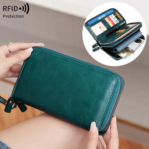 Portefeuille long pour <span class=keywords><strong>femme</strong></span>, double usage, anti-RFID, en <span class=keywords><strong>cuir</strong></span> souple, <span class=keywords><strong>porte</strong></span>-cartes, grande capacité, sac pour <span class=keywords><strong>femme</strong></span> - Product Image 1