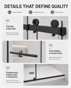 Porte de <span class=keywords><strong>douche</strong></span> <span class=keywords><strong>coulissante</strong></span> sans cadre style grange chromée, poignée simple, verre trempé, sur mesure, fournisseur en gros - Product Image 4