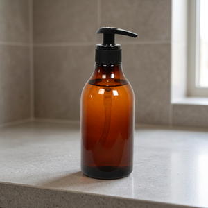 SNERY Amber Transparent PET Plastic Pump Bottle Screw Cap for Liquid Soap Lotion <b>Shampoo</b> Personal Care Packaging 300ml Cylinder - Product Image 3