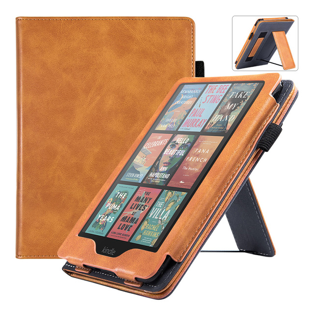 Handheld Retro PU Leather Auto Wake Sleep Function Handle Kickstand Flip Cover Kindle Paperwhite 12th Generation Tablet Case