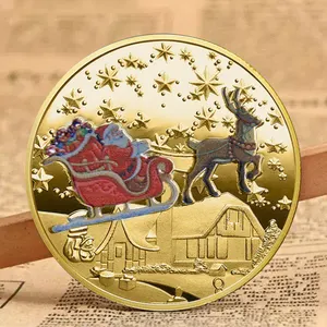 Custom Designs Logo Holiday Merry Christmas Pattern Silver Commemorative Coins Shiny Santa Claus Gold Souvenir Coin