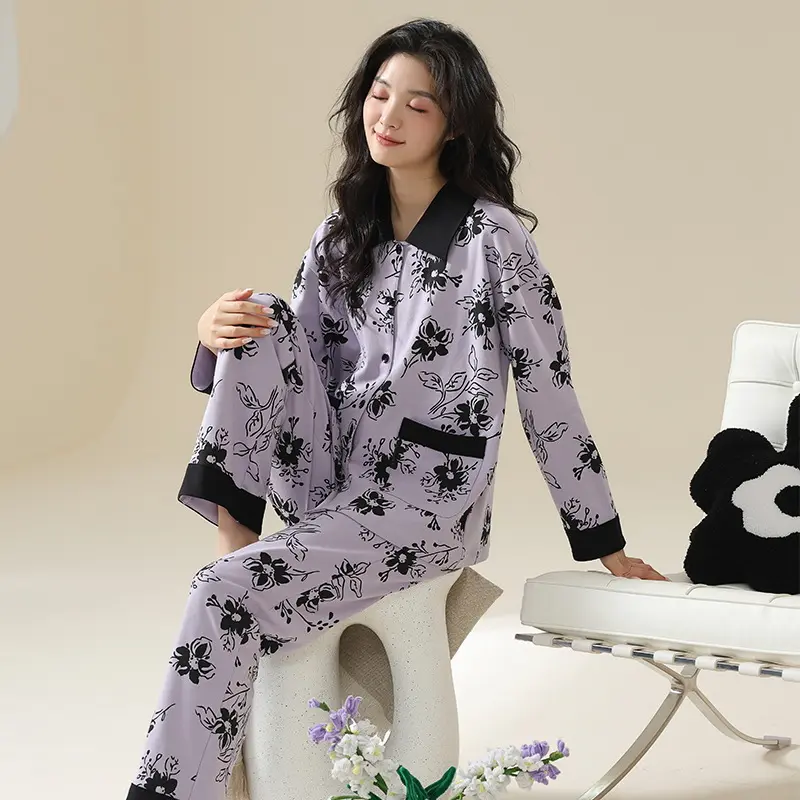 7A Kháng Khuẩn Pajama Dài Tay Thiết Lập Ve Áo Cardigan In Áo 100 Thiết Kế Áo Cotton Nhà Quần Áo Cho Mùa Xuân/Mùa Hè