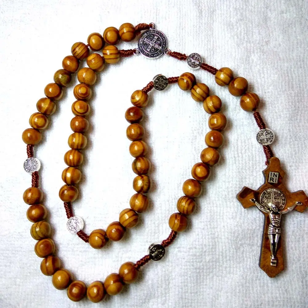 PUSHI Großhandel religiöse Geschenke Catolicos Rosenkranz Halskette handgemachte katholische Kreuz Jesus Holz perlen Halskette