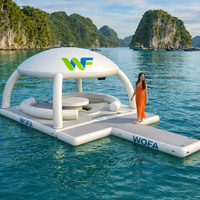 Plateforme flottante gonflable de luxe pour yacht avec parasol, canapé, bar, tente, coussin d'air et ponton, idéale pour les fêtes, capacité 10+ personnes