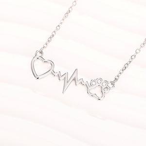 Collana con Ciondolo a Forma di Zampa di Gatto e Battito Cardiaco per Donne, Catena con Charm a Cuore, Gioiello alla Moda per Uso Quotidiano, Regalo - Product Image 5
