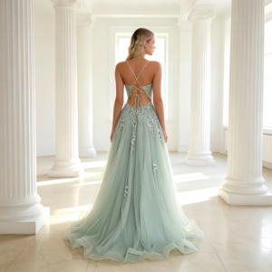 Vestido de Noche de Lujo con Tirantes Finos de Tul, Apliques Florales 3D de Encaje, Escote en V Profundo, Abertura Alta, Vestido Formal para Invitadas de <span class=keywords><strong>Boda</strong></span> y Damas de Honor - Product Image 3