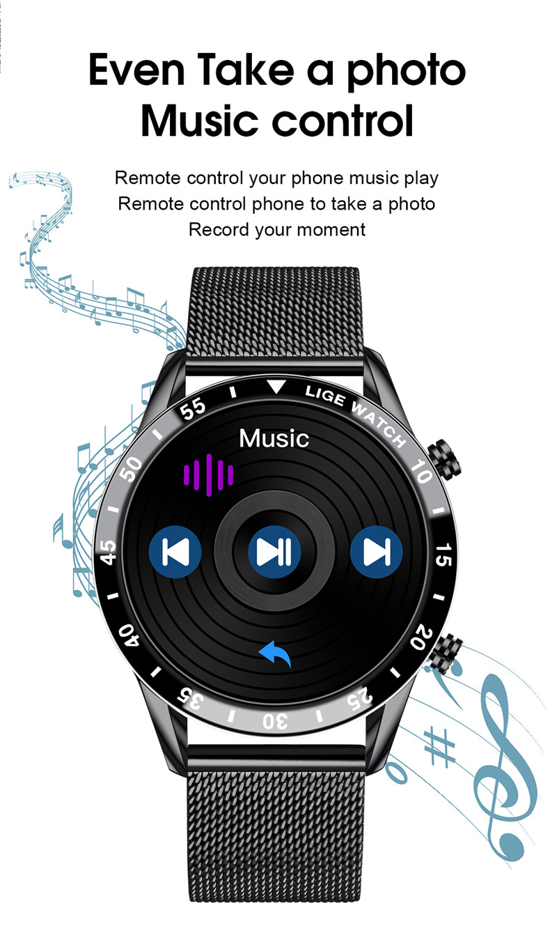 LIGE – montre de fréquence cardiaque pour hommes, bracelet en maille, entièrement tactile, étanche, sport, Fitness, de luxe, pour IOS et Android, 0189