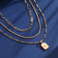 Collier superposé tendance en cuivre Beiver pour femme, pendentif géométrique carré en zircon, ras-de-cou plaqué or, élégant et à la mode