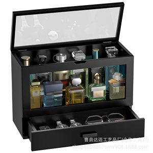 Black Perfume Storage <b>Box</b> With Drawer And Lid Desktop Organizer For Watches Glasses <b>Makeup</b> - Product Image 5