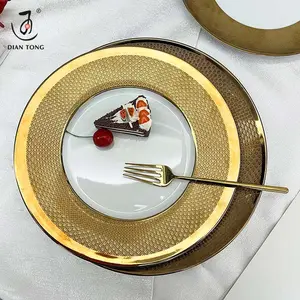 31Cm Groothandel Luxe Diner Set Goud Wit Porseleinen Borden Sets Serviesgoed Decoratieve Keramische Borden Voor Restaurant