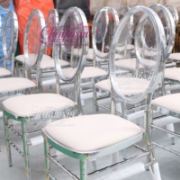 Chaises Chiavari en métal argenté électroplaqué à dossier plein, empilables, pour hôtels, banquets, appartements et hôpitaux - Vente en gros