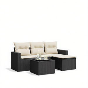Set Divano da Giardino Nero in Rattan, Arredamento da Esterno a 3 Posti, Resistente alle Intemperie, Design Contemporaneo - Product Image 1