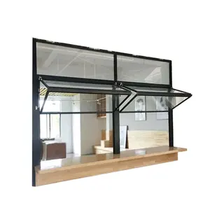 Ventana moderna con apertura de aleación de aluminio, ventanas superiores e inferiores plegables verticales, ventana de aleación de aluminio con apertura exterior negra