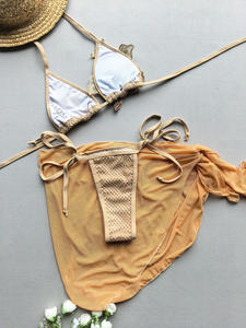 Baishiwei 2025 Sexy 3pcs Conjuntos de Biquíni + Saia Mulheres Verão 3D Flor Maiô Sólido Halter Pescoço Trajes De Bano Tanga Terno Natação - Product Image 6