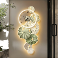 Peinture LED moderne 3D à neuf poissons Impression numérique Peinture décorative d'art mural de salon avec horloge Peinture lumineuse