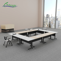 Table de formation modulaire pliable et extensible au design moderne avec roulettes, structure en fer, gain de place, bureau imbriqué, garantie 5 ans pour le bureau