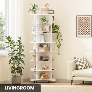 Organizzatore Girevole a 5 Ripiani in Bambù Bianco da 170 cm, Carosello Rotante a <span class=keywords><strong>360</strong></span>°, Portascarpe e Organizzatore per Armadio - Product Image 6