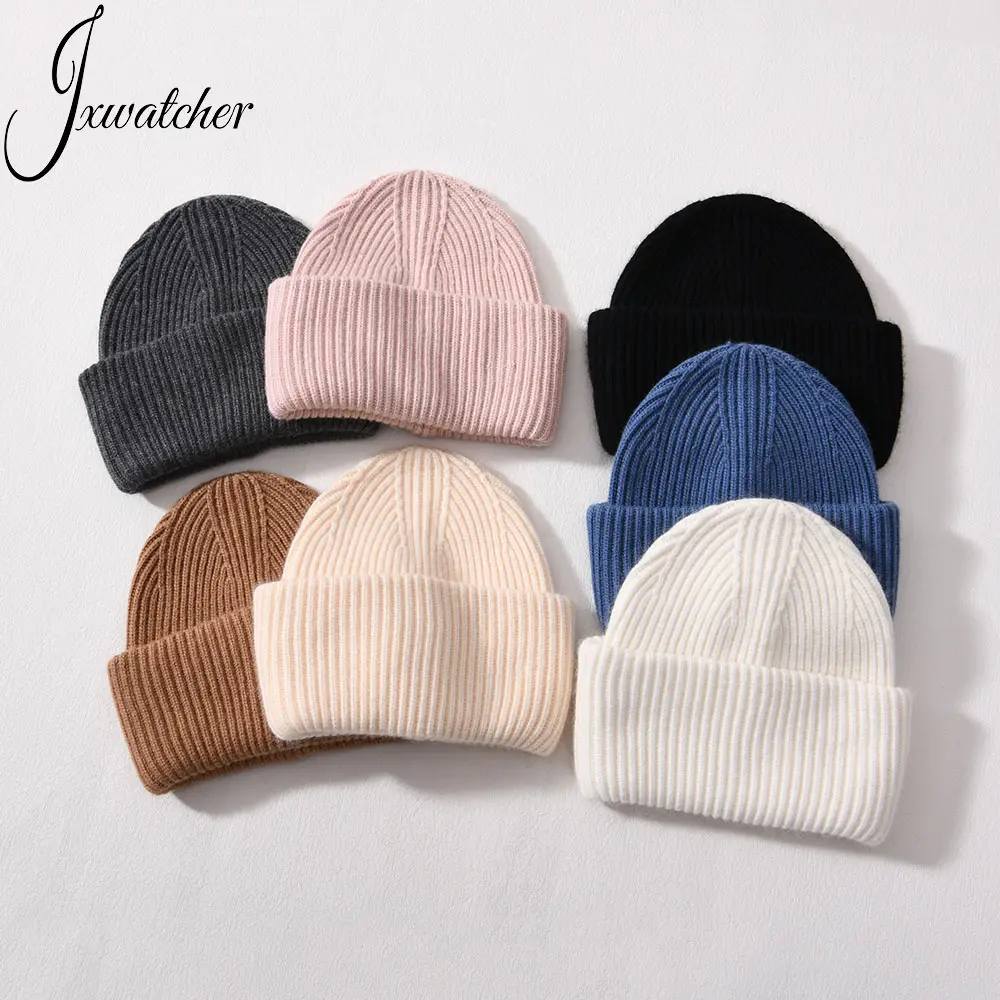 Wholesale Stretchy Vintage Winter Hat Women Men Double Folded Knitted Skull Thick Soft Ski Blank Striped Unisex Cashmere Beanie