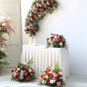 Linha de flores artificiais de buquê de rosas personalizado, decoração de arco de pendurar longo para evento de casamento