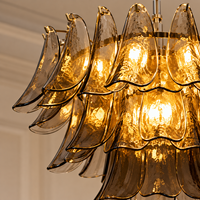 Lustre en verre artisanal de Murano, gris fumé, luminaire suspendu à plusieurs niveaux, lampe de plafond ronde en fer pour salon, salle à manger, villa