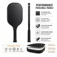 Raquette de pickleball avec surface en graphite à friction, protection des bords, poignée en cuir longue, noyau de 14 mm, matériau hybride Gen3