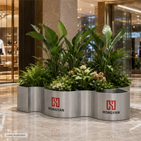 Jardinière modulaire en métal argenté de 115 cm, design moderne et écologique, à dessus ouvert incurvé, avec compartiments, pour hôtels et restaurants, utilisation en extérieur