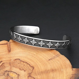 yunnique Celtic Knot Stainless Steel <b>Bangle</b> Men's C-Shaped Open <b>Bracelet</b> Retro Star Pattern Jewelry Gift - Product Image 4