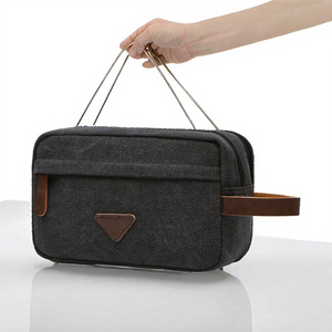 Trousse de toilette suspendue classique bleu marine personnalisée 16oz, portable, grande, en toile de coton cirée vierge, imperméable et écologique, avec fermeture éclair - Product Image 3