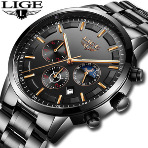 <span class=keywords><strong>LIGE</strong></span> 9877 Hombres New Moon Phase 3 Dial Relojes de cuarzo Moda Multifunción Cronógrafo impermeable con calendario <span class=keywords><strong>Reloj</strong></span> para <span class=keywords><strong>hombre</strong></span> - Product Image 2