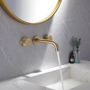 Modern Double Handle Brass Wall Mounted Bathroom Basin Mixer Concealed Basin Faucet