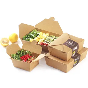Биоразлагаемая Экологически чистая герметичная упаковка для еды из крафт-бумаги, одноразовая бумажная коробка для ланча, пищевой контейнер из крафт-бумаги